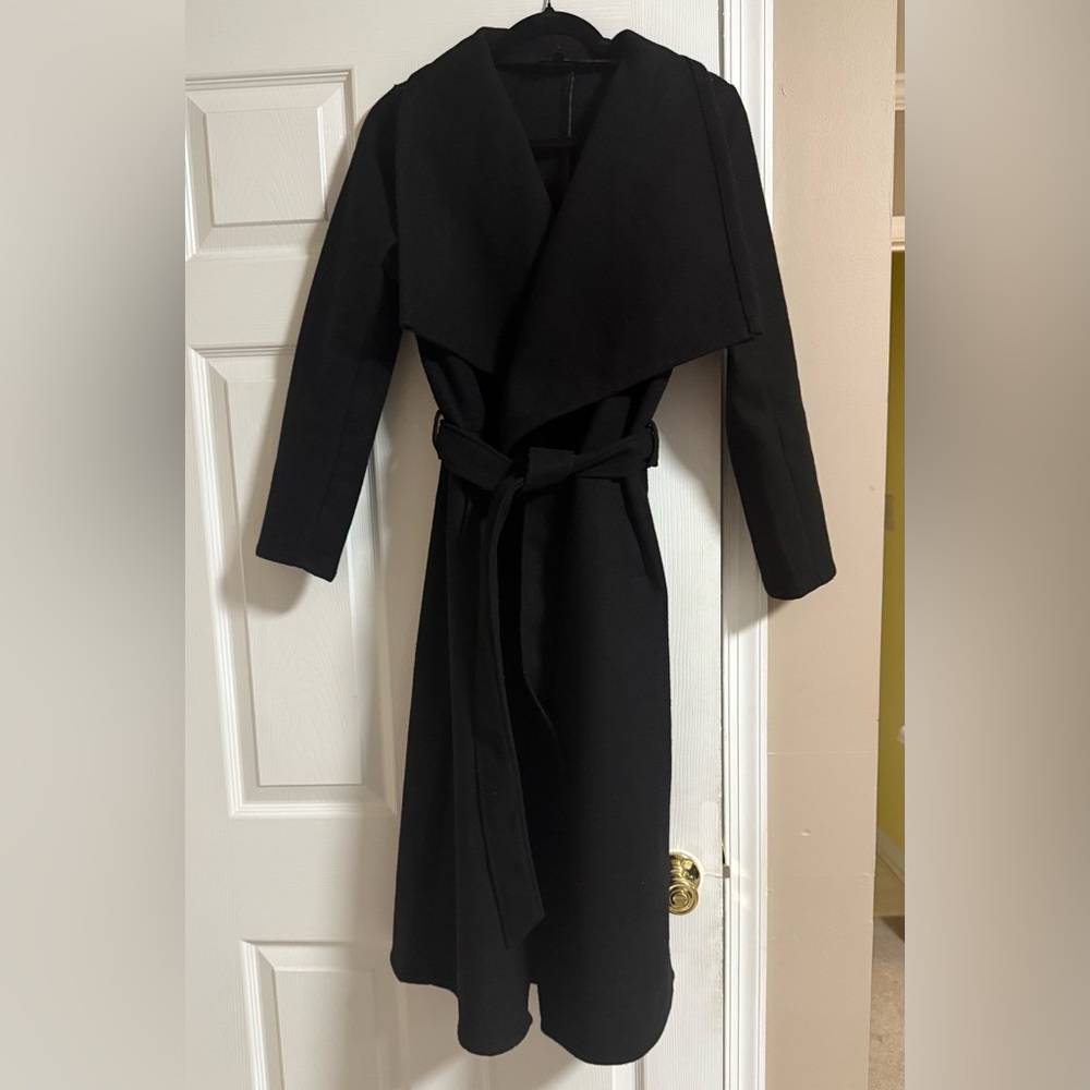 Black Coat with Tie Waist